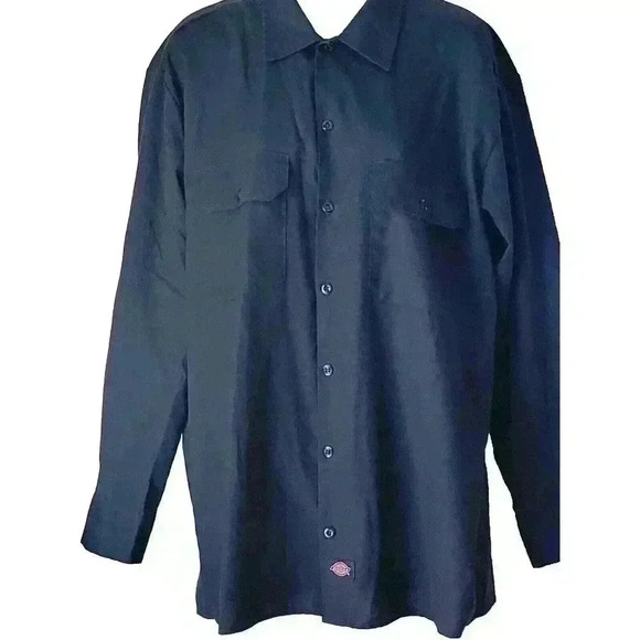 Dickies Navy Blue Work Shirt Men's Medium Button Up Long Sleeve Workwear - Picture 1 of 14